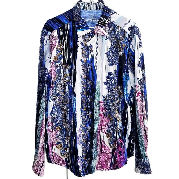 Robert Graham XL Shirt Maximalist Vintage Designer Paisley Stripe Embroidery - Picture 10 of 10